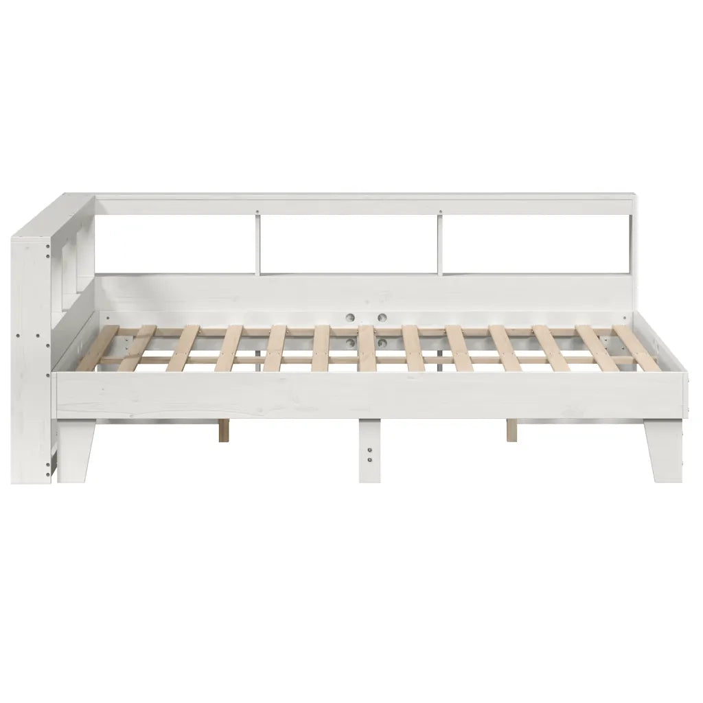 Letto Libreria senza Materasso-Struttura Letto con contenitore Bianco 150x200 cm Legno di Pino 213887