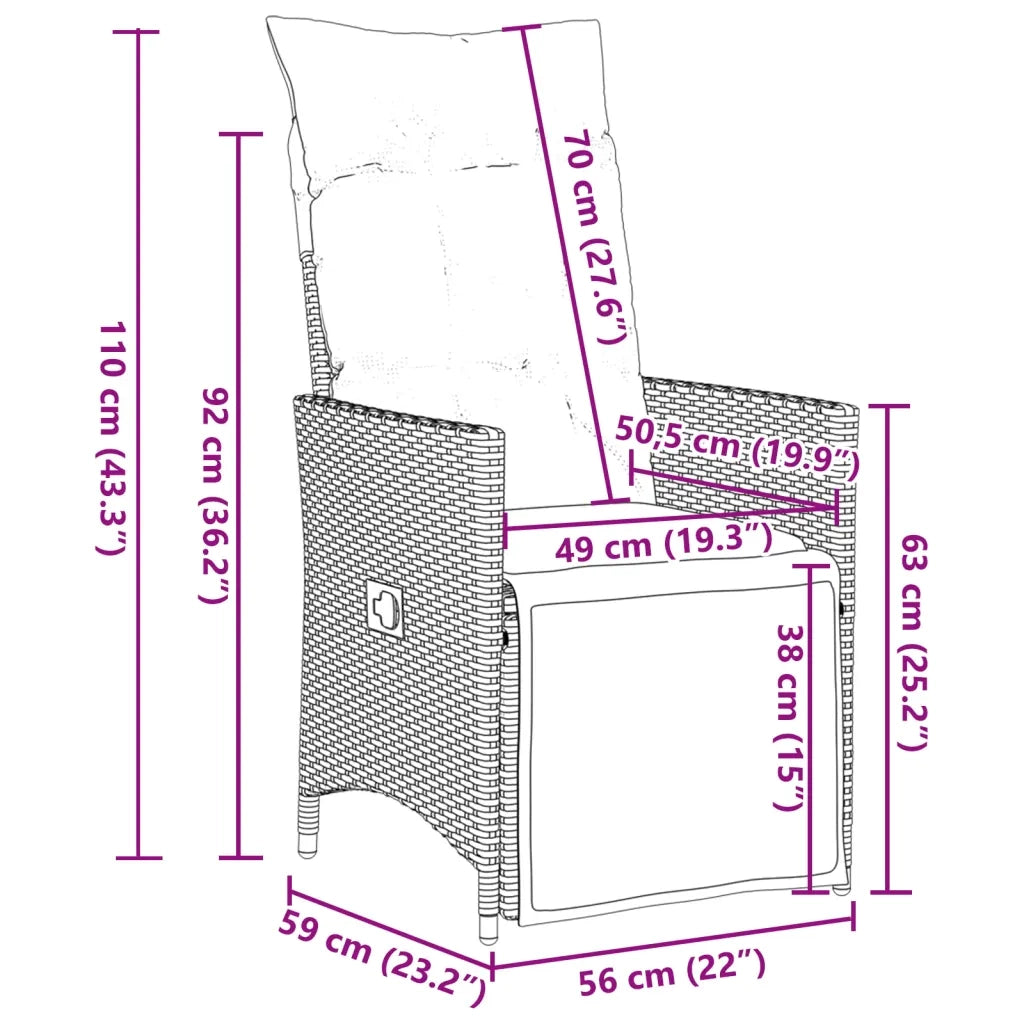 Set BistrÃ² da Giardino 7 pz con Cuscini in Polyrattan Marrone