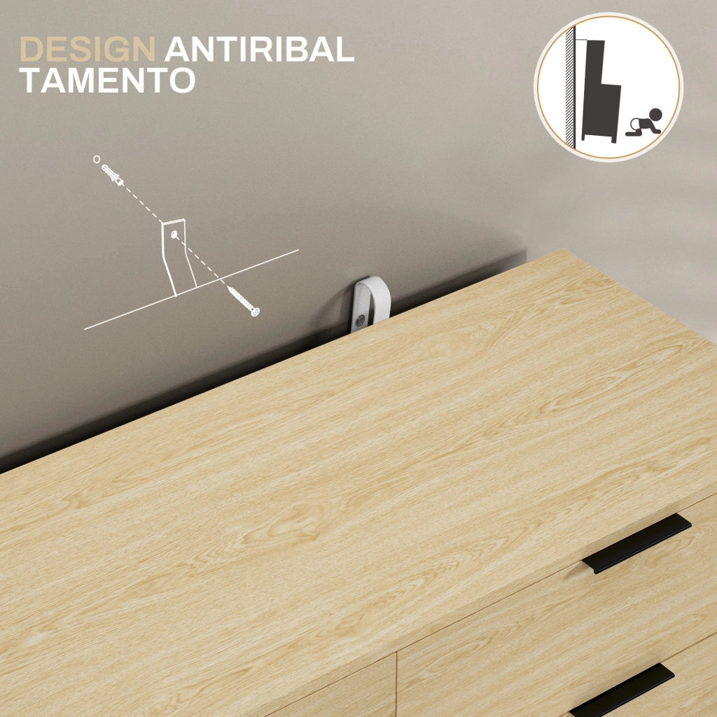 Cassettiera 6 Cassetti Design Nordico 110x40x75 cm Rovere