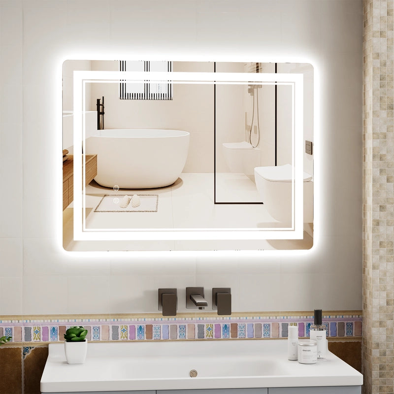 Specchio da bagno,  50x70 cm Specchio da bagno illuminato a LED, 3 temperature di colore, antiappannamento, dimmerabile, impermeabile IP44