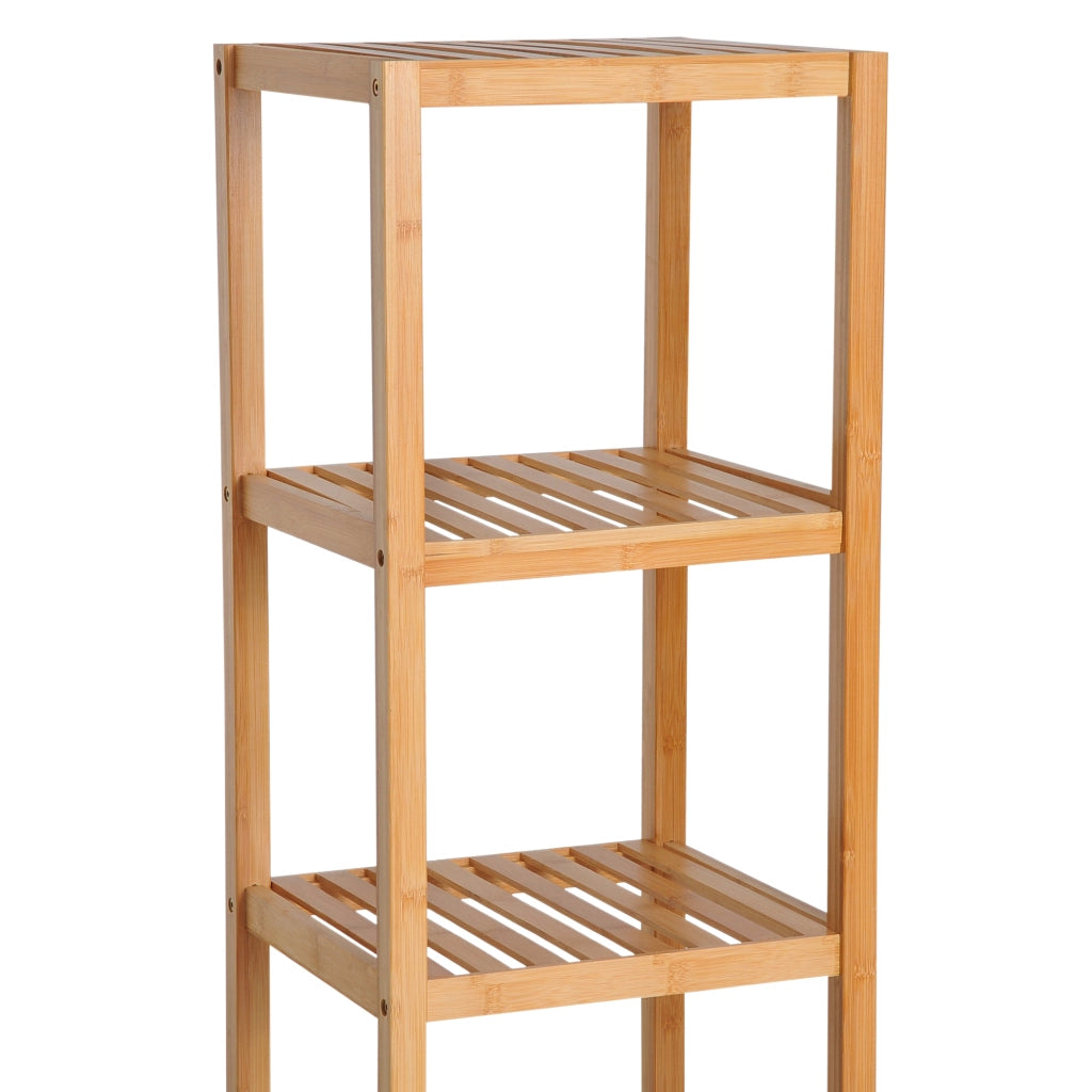 Mobile bagno in bambù con 3 ripiani aperti e vano chiuso, colore naturale, 36x33x140 cm