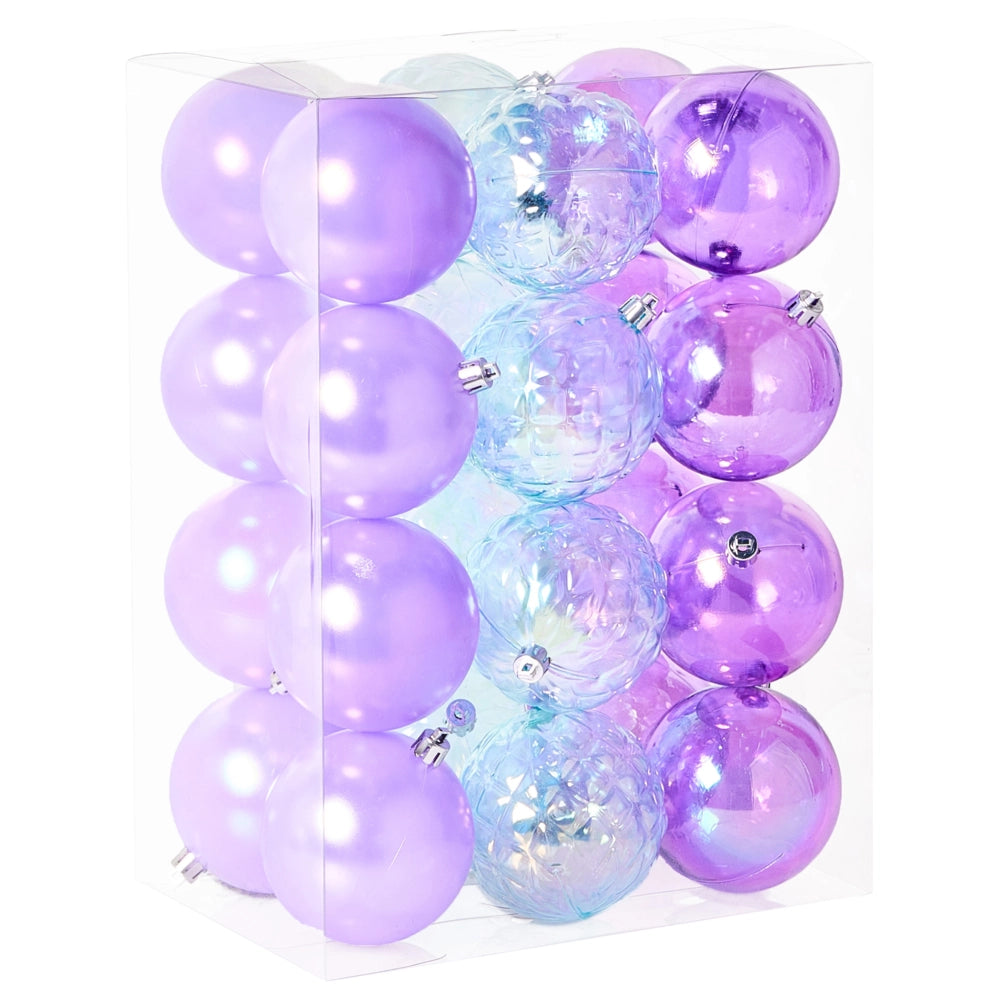 Set di 24 palline di Natale in plastica viola Decorazioni da appendere Palline di Natale in stile moderno Effetto olografico