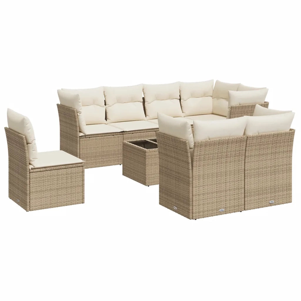 Set Divano da Giardino 9 pz con Cuscini Beige in Polyrattan 3249777