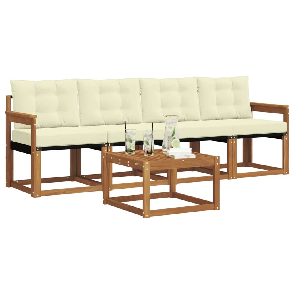 Set di divani da esterno con cuscino 5 pcs Naturale e Crema