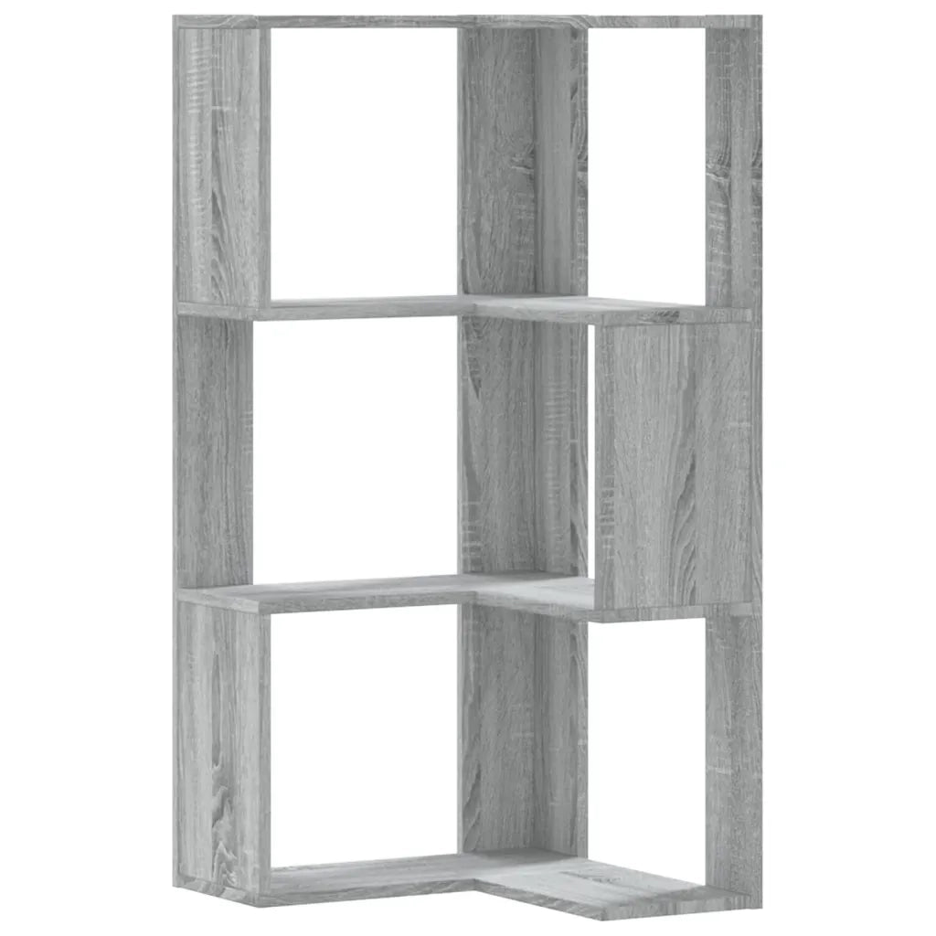 Libreria Angolare 3 Ripiani-Scaffale per Libri-Mobile di Stoccaggio Grigio Sonoma 50x50x102 cm Legno