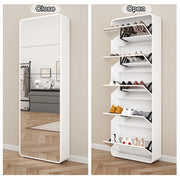 Scarpiera a ribalta con specchio a figura intera; 63×19;6×176;5 cm; MDF bianco
