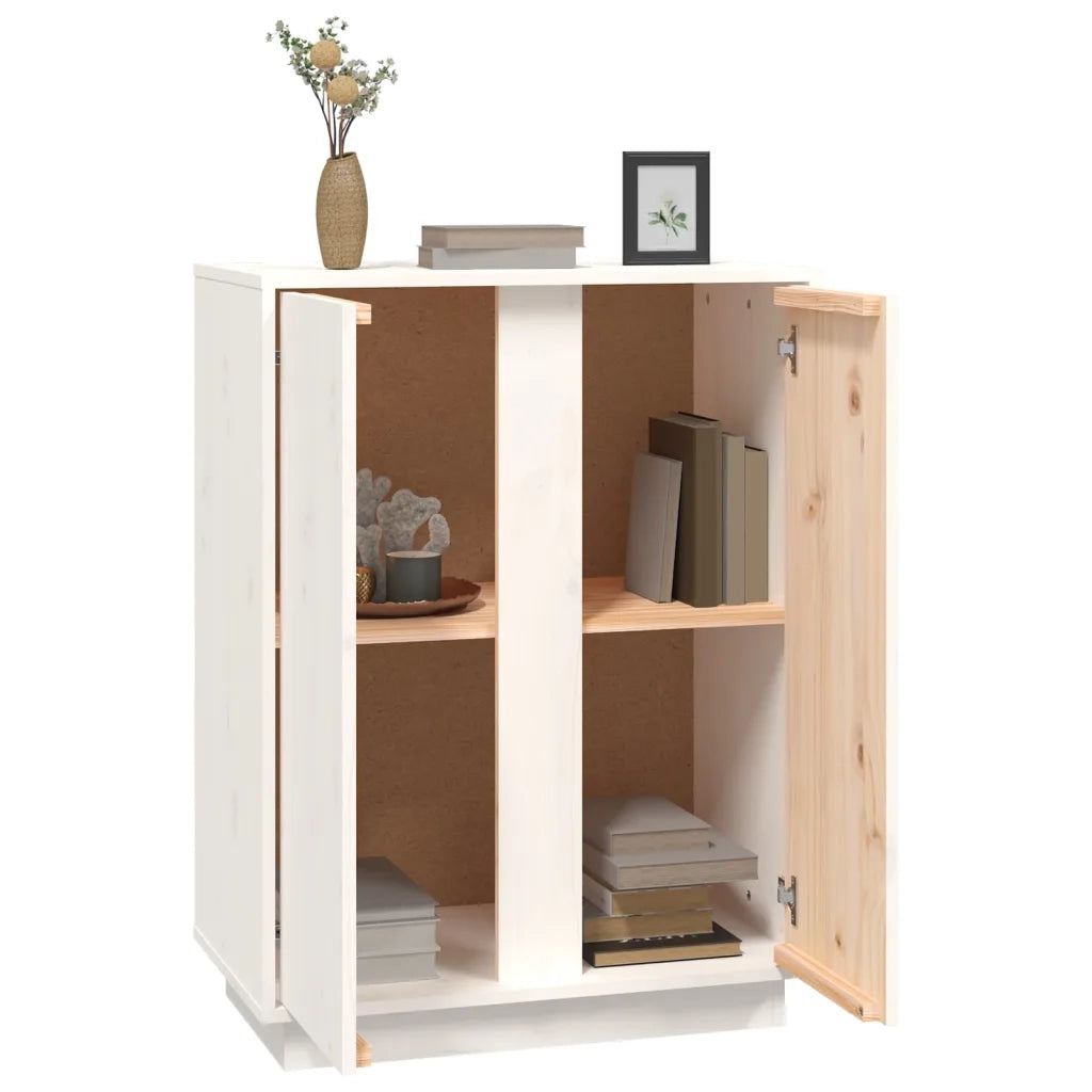 Credenza Bianca 60x35x80 cm in Legno Massello di Pino 814490