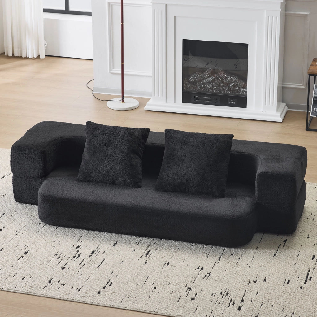 Divano convertibile a due posti in schiuma con comfort ergonomico, senza montaggio e cuscini per salotto, nero