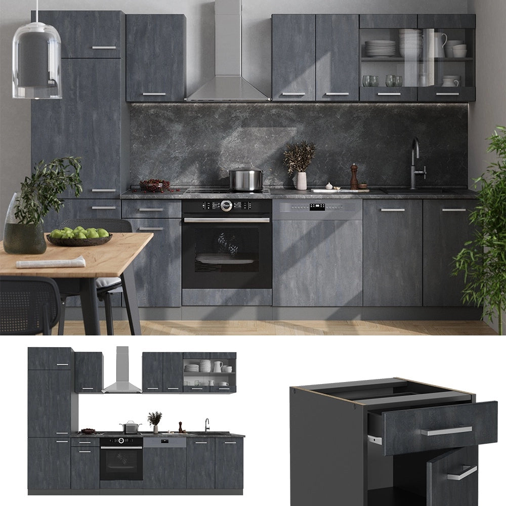 Cucina componibile R-Line Calce nera/Antracite 300 cm PL Marmo Vicco