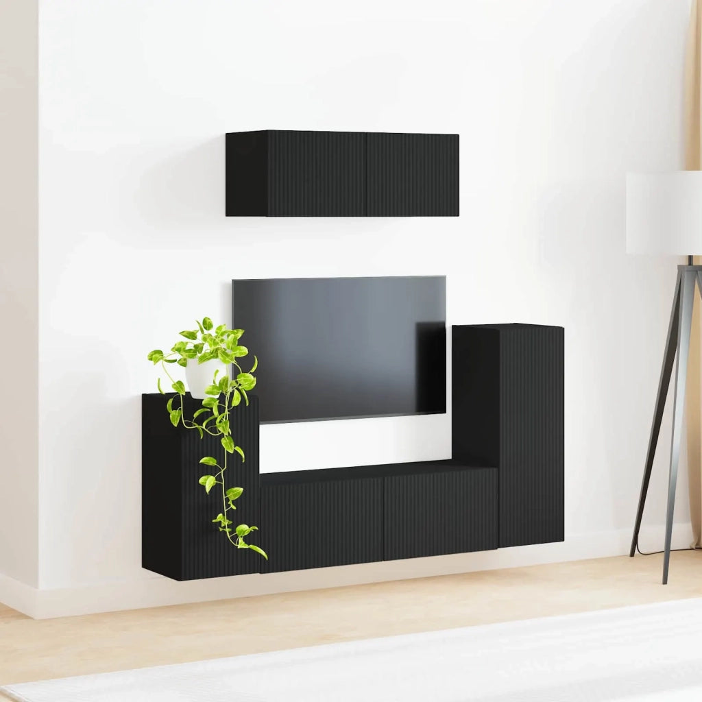 Set mobile TV 4 pcs Nero Legno multistrato 3409115