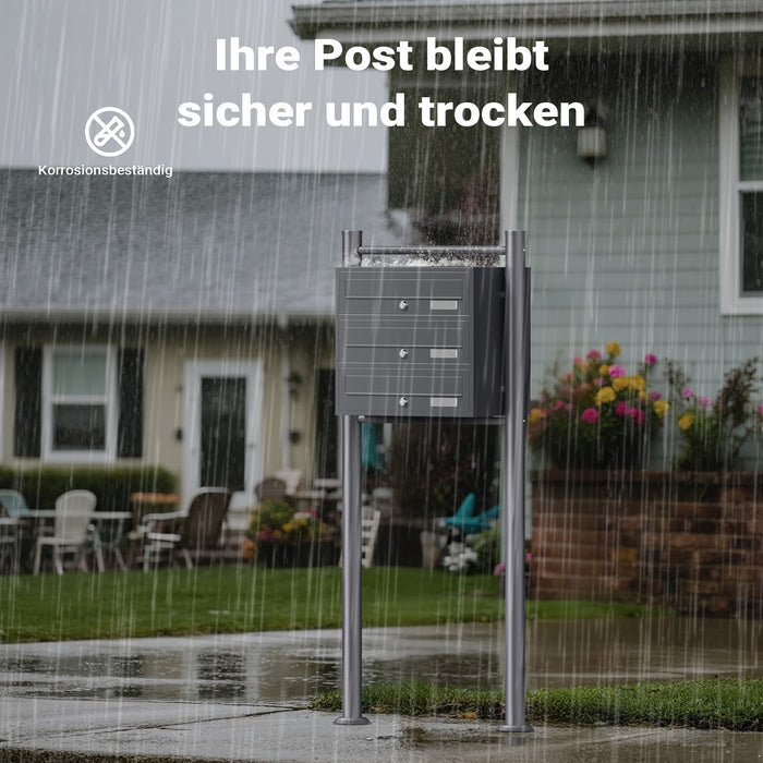 Cassetta postale condominiale autoportante 3 posti, 1 modulo, antracite 556 x 270 x 1200 mm