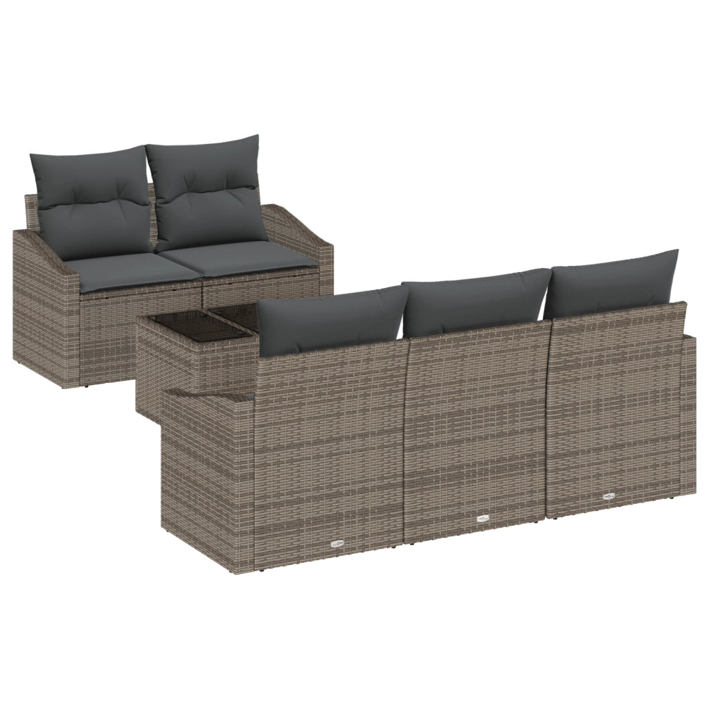 Set Divani Giardino Cuscini 6 Pezzi Grigio Rattan Polietilene