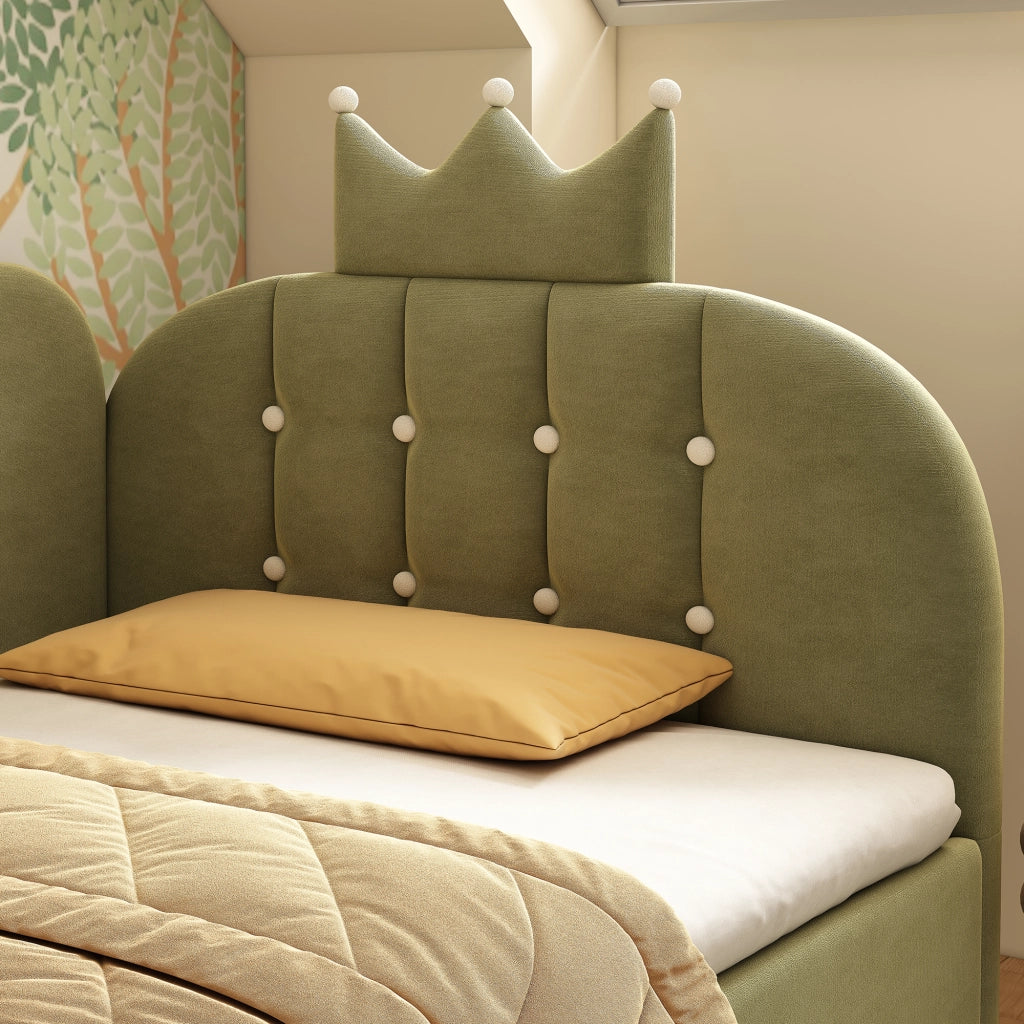Divano letto contenitore 90 × 200 cm con sollevamento idraulico, senza materasso, in velluto verde