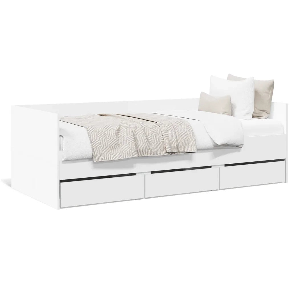 Divano Letto con Cassetti senza Materasso Bianco 90x200 cm