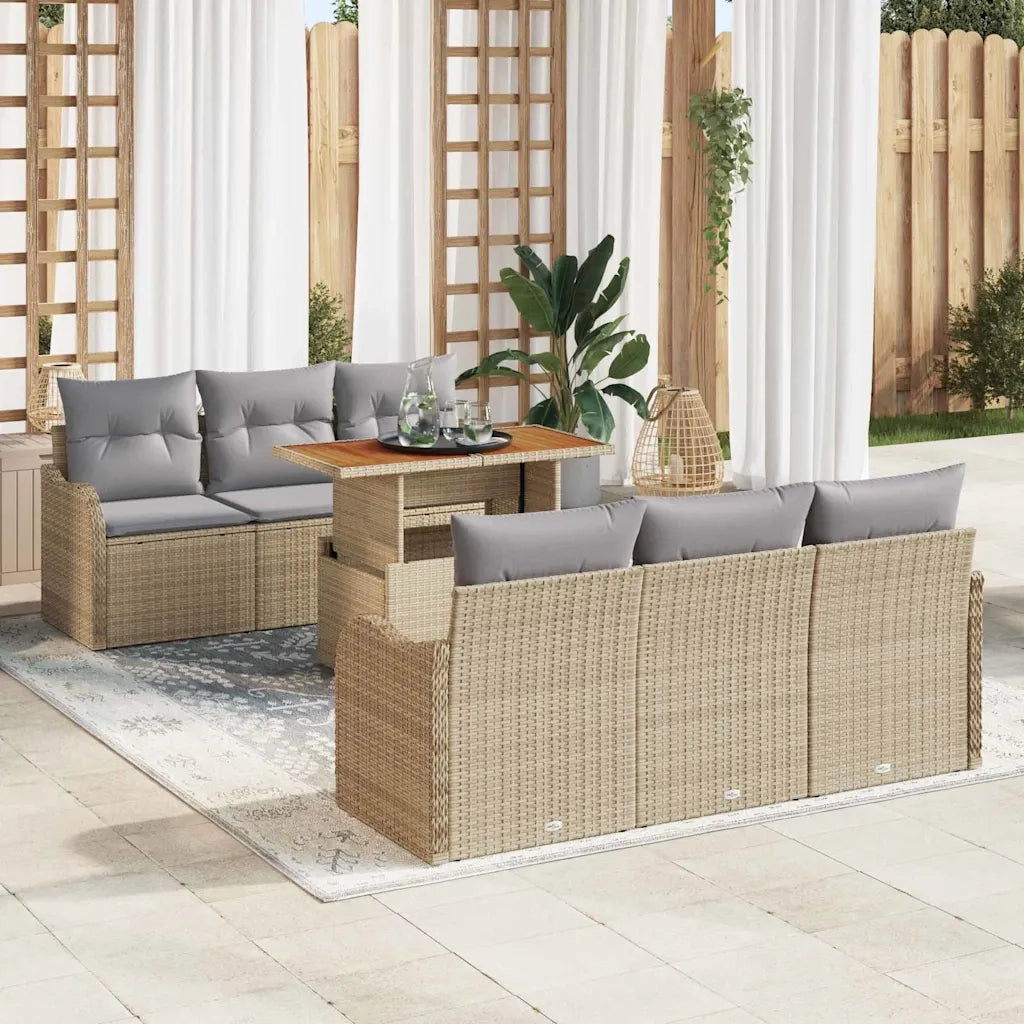 Set Divano da Giardino 7 pcs Beige e Grigio Chiaro polyrattan 3349405