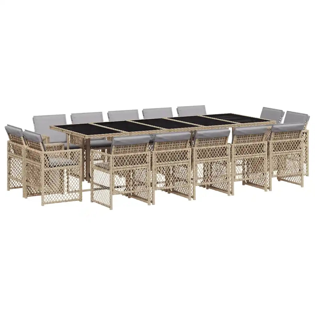 vidaXL Set Pranzo da Giardino 15 pz con Cuscini Beige Misto Polyrattan