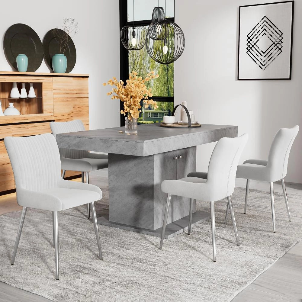 Set di 4 sedie da pranzo in velluto - Xylo - Grigio - Supporto lombare, gambe in metallo argento