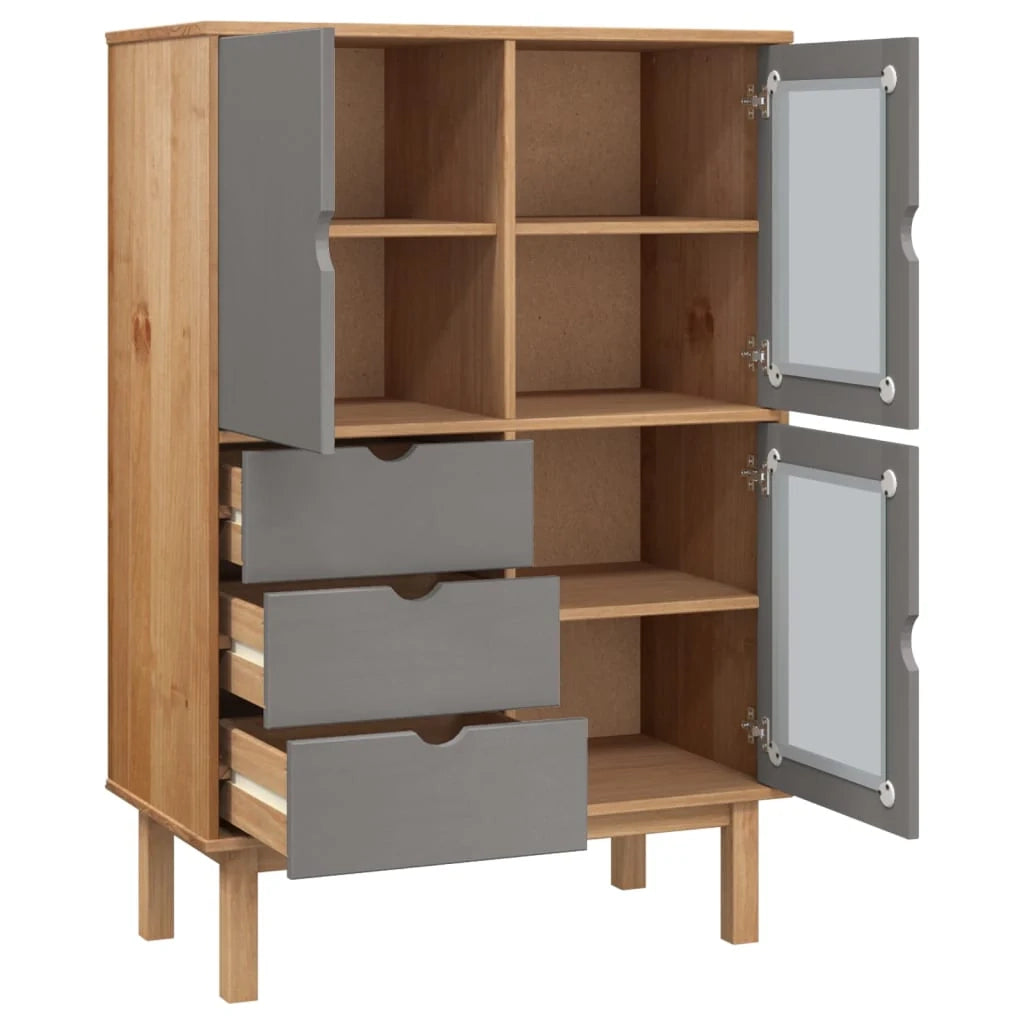 Buffet credenza cassettiera mobile contenitore organizer cucina soggiorno soggiorno alto e 85 x 43 x 125 cm in legno massello di pino grigio 02_0035152