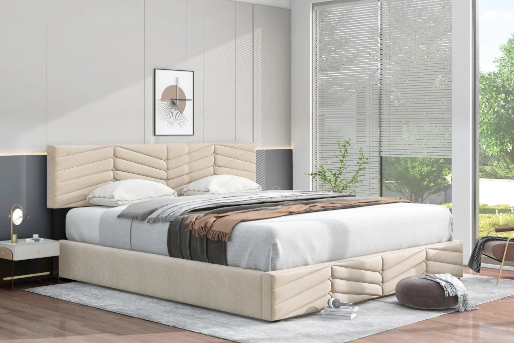 letto imbottito velluto beige 180 x 200 cm