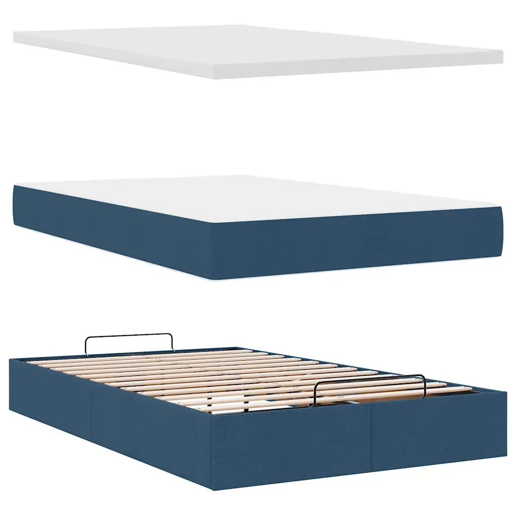 Struttura Letto Pouf con Materasso Blu 120x200 cm in Tessuto 3314168