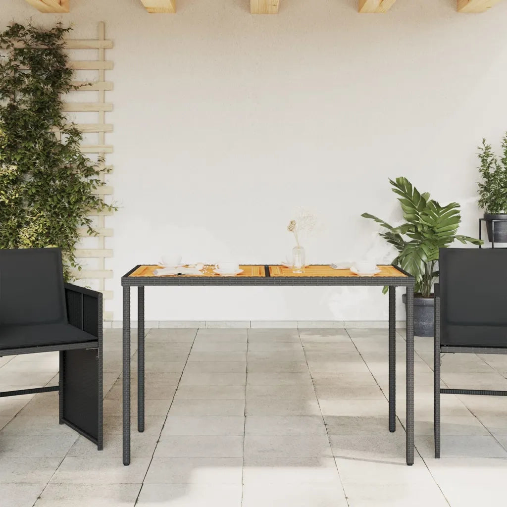 Tavolo Giardino Piano Legno Acacia Nero 115x54x74cm Polyrattan 365077