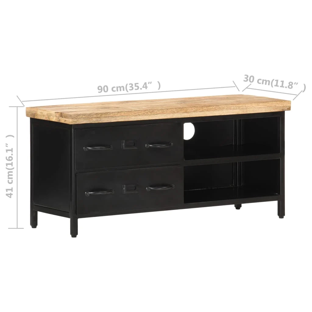 Mobile TV multimediale scaffale TV credenza mobile TV sala da pranzo soggiorno camera da letto 90 x 30 x 41 cm legno di mango nero grezzo 02_0026339