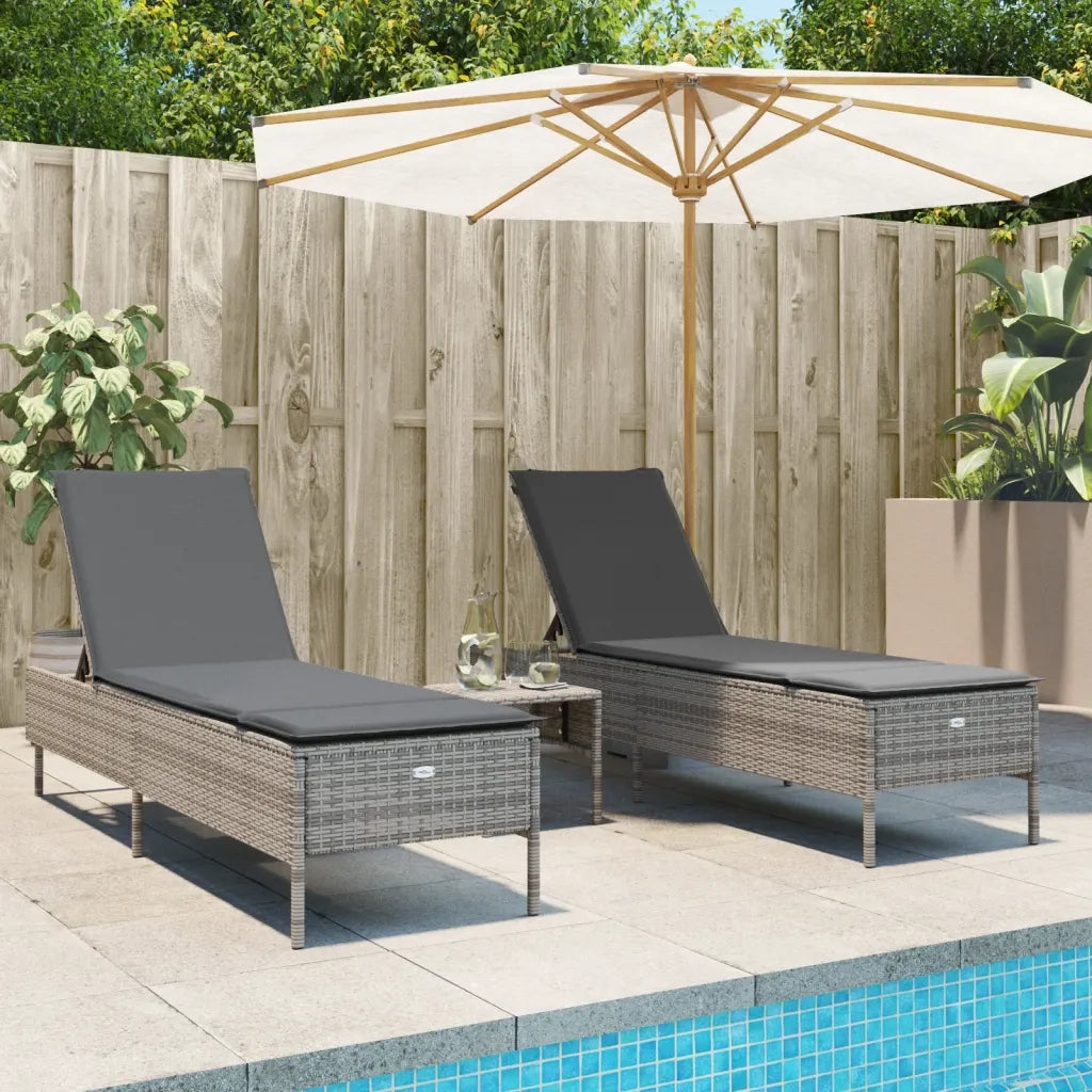 Lettini Prendisole 2 pz | Sdraio da giardino | Lettino da sole con Cuscini Grigio in Polyrattan