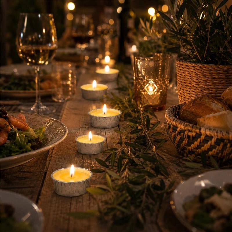 SET 48 CANDELE ALLA CITRONELLA BASE IN ALLUMINIO PER USO ESTERNO CON SPAGO DURATA +10H