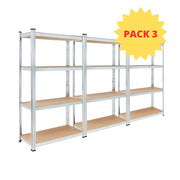 KIT 3 Scaffali in MDF Zincato 4 Ripiani: 75x30x150cm Portata 400KG