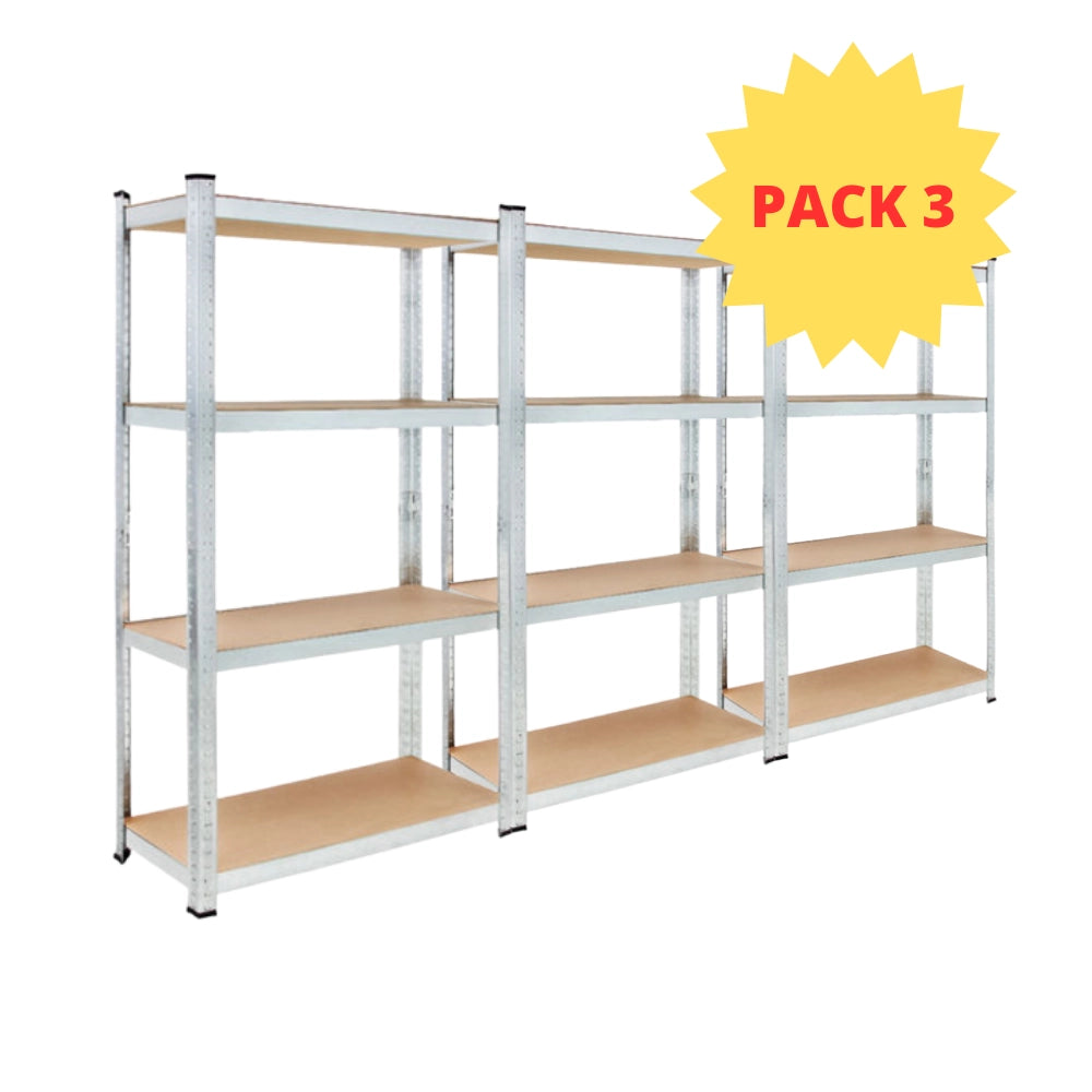 KIT 3 Scaffali in MDF Zincato 4 Ripiani: 75x30x150cm Portata 400KG