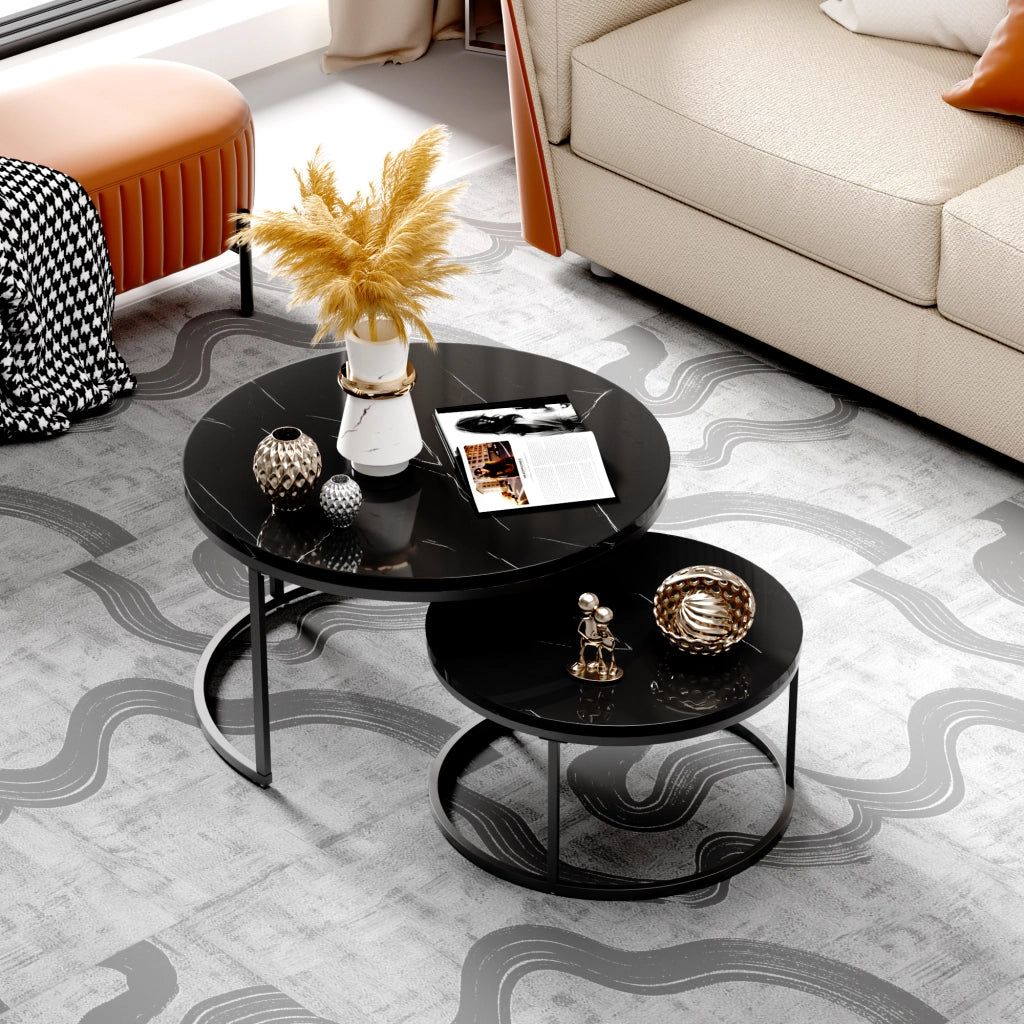 TAVOLINO DA CAFFÈ Set da 2 pezzi 80x80 cm e 60x60 cm MDF Nero