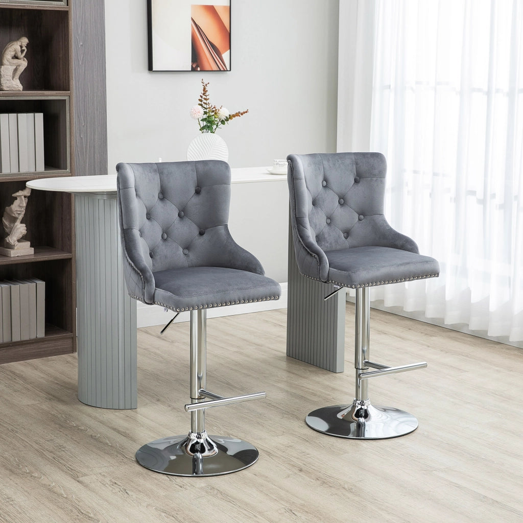 Sgabello bar 2 pezzi ¨C zephmum ¨C regolabile, girevole, grigio, 46x55x123 cm