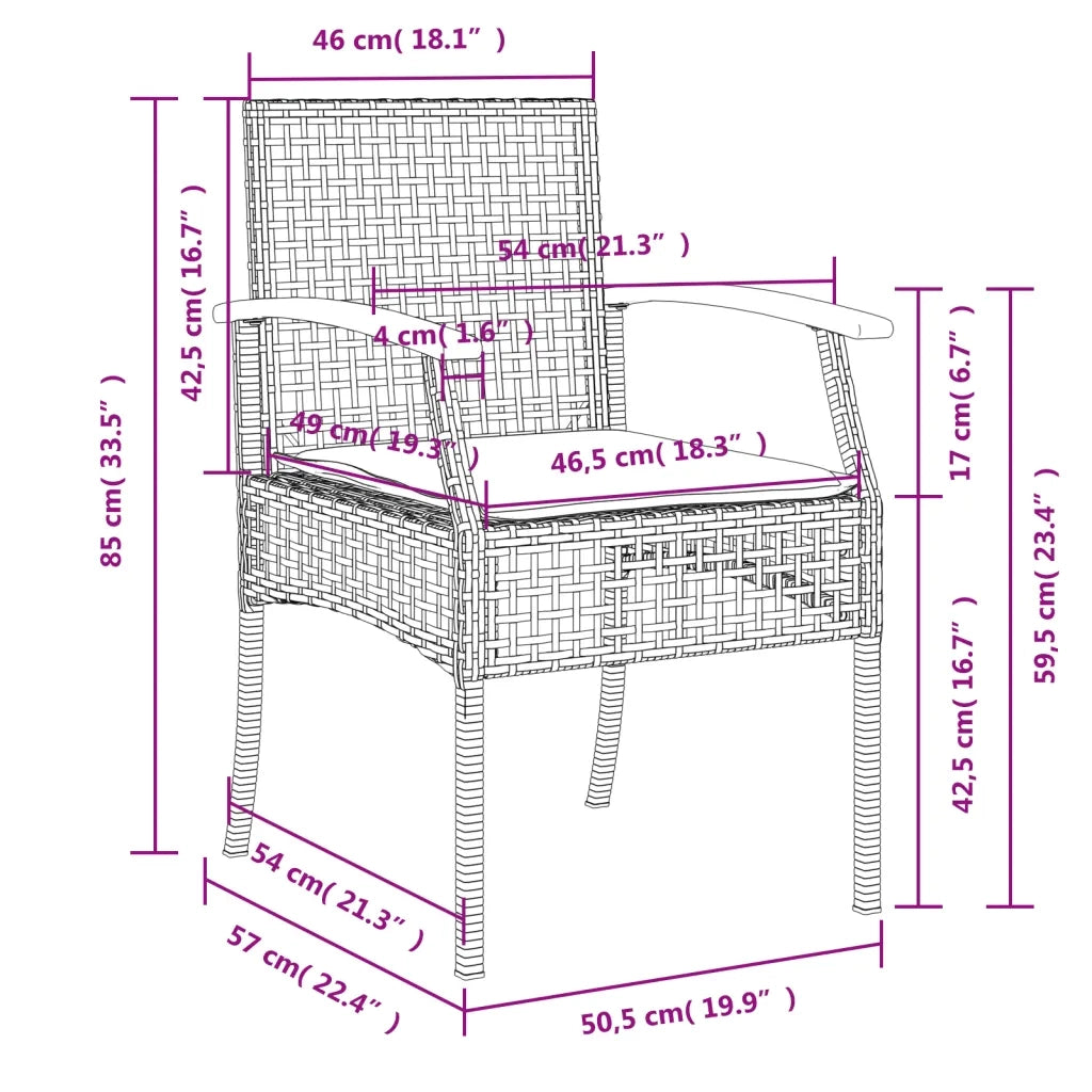 Set da Pranzo da Giardino 4 pz con Cuscini Beige in Polyrattan