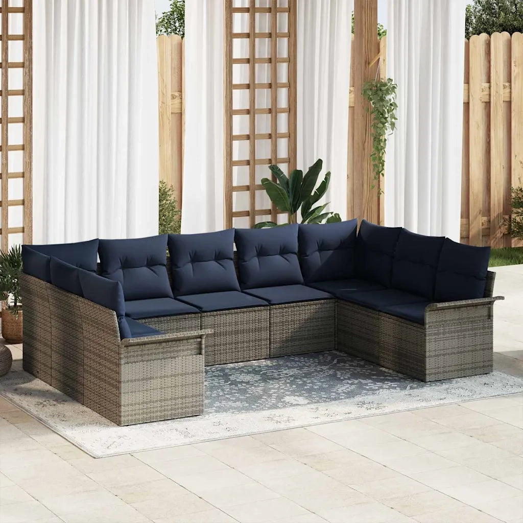 Set Divano da Giardino con cuscino 9 pcs Grigio polyrattan