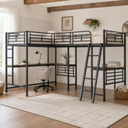 Letto a soppalco 1 posto con scrivania, scala doppia e sponda alta 90 × 200 cm, senza materasso, nero