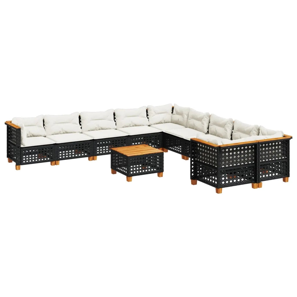 Set Divani da Giardino 11 pz con Cuscini in Polyrattan Nero