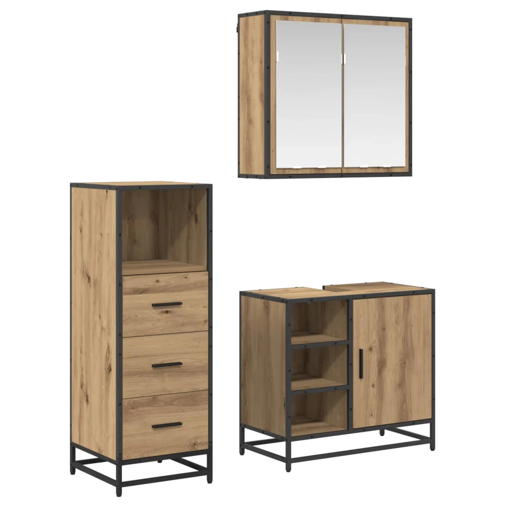 Set di mobili per il bagno con porta 3 pcs Rovere artigianale 3402373
