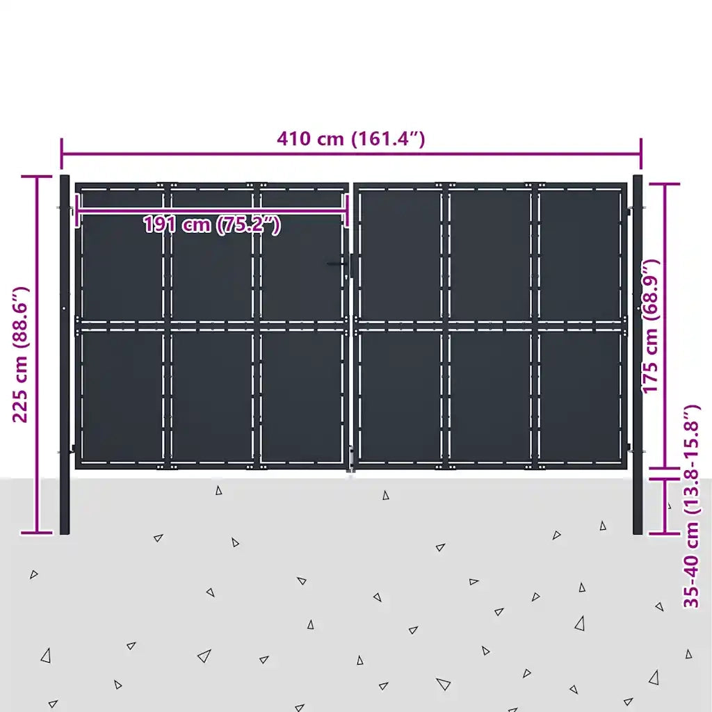 Cancello da Giardino in Acciaio 400x175 cm Antracite 144533