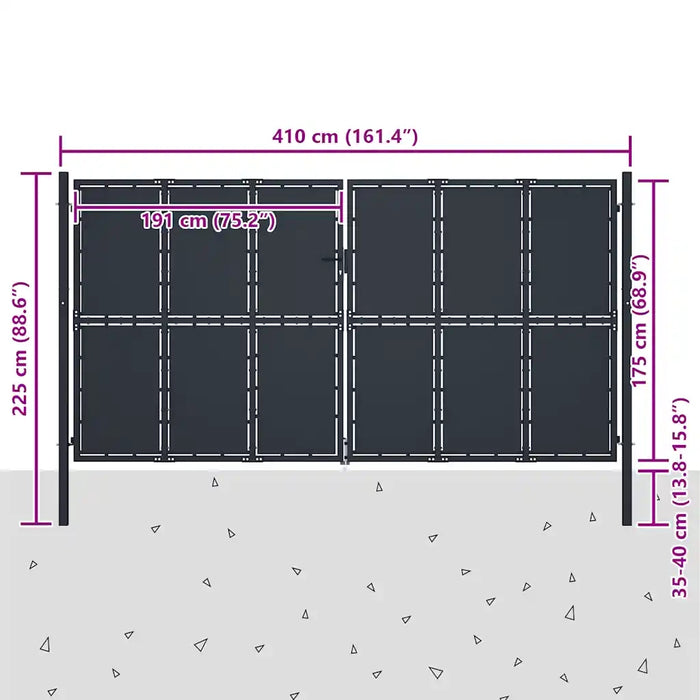Cancello da Giardino in Acciaio 400x175 cm Antracite 144533