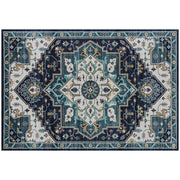 Tappeto Boho Antiscivolo e Lavabile 230x160 cm a Pelo Corto in Effetto Cashmere Blu