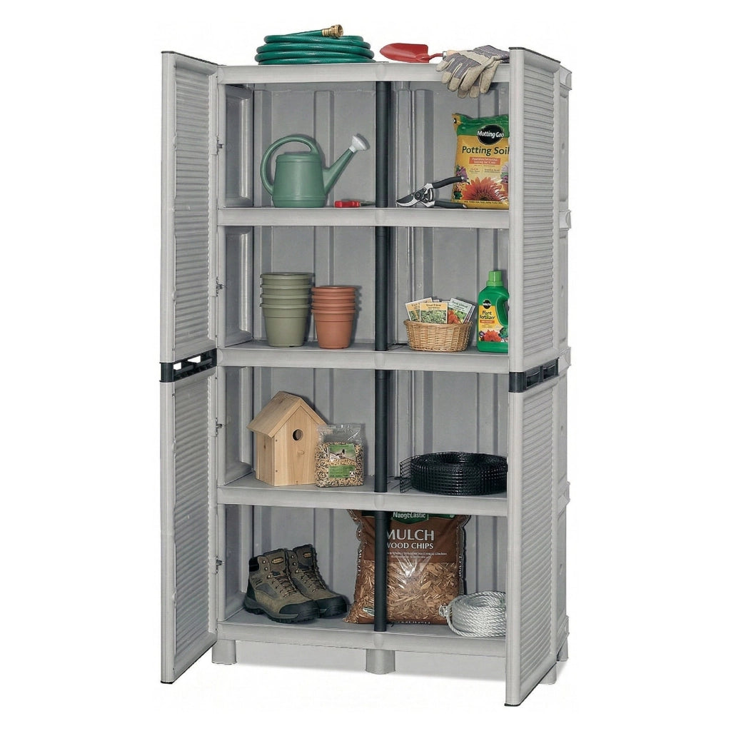Armadio multiuso da esterno o Allain, Mobile a 2 ante e 3 ripiani in polipropilene, 100% Made in Italy, cm 100x39h172, colore Grigio chiaro