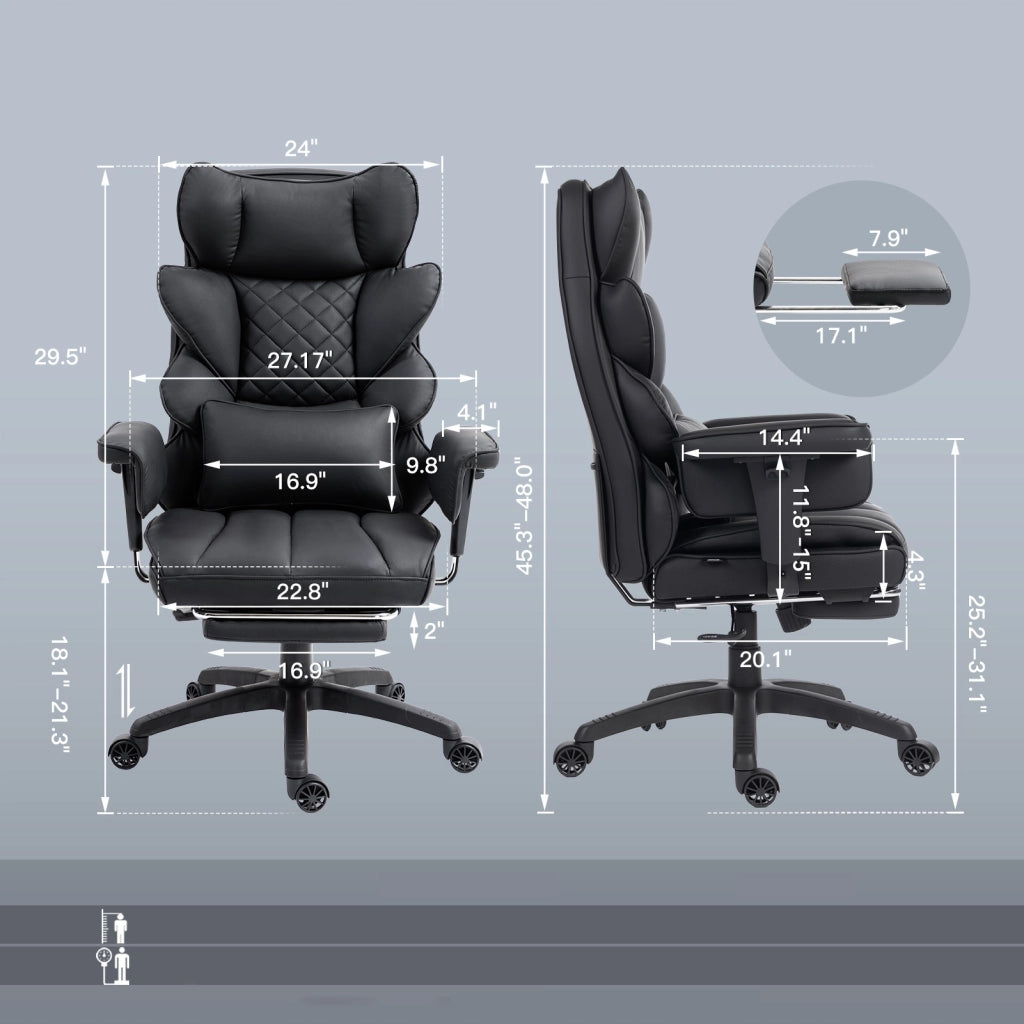 Sedia Gaming DOWINX Grigia in PU con Molle Insacchettate; Poggiapiedi e Schienale 90°-135°