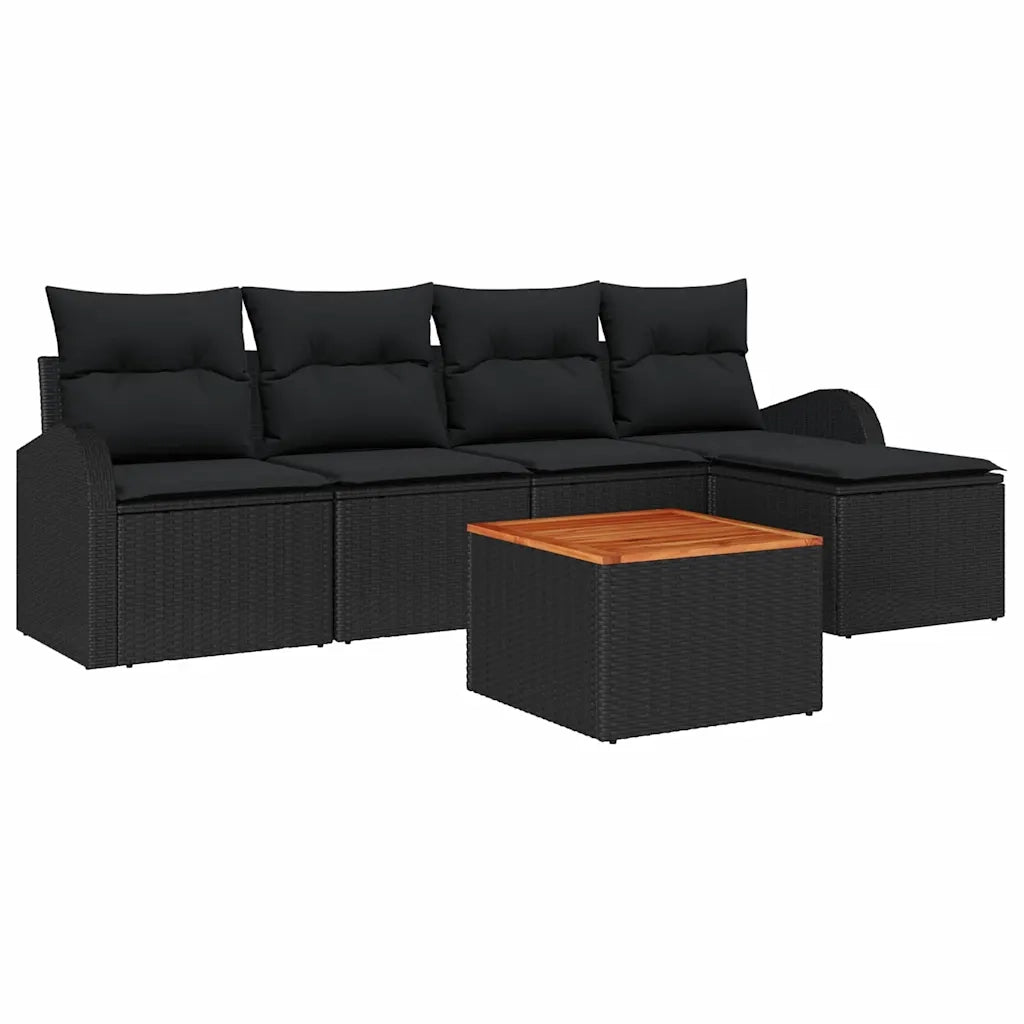 Set Divano da Giardino con cuscino 6 pcs Nero polyrattan 3347569