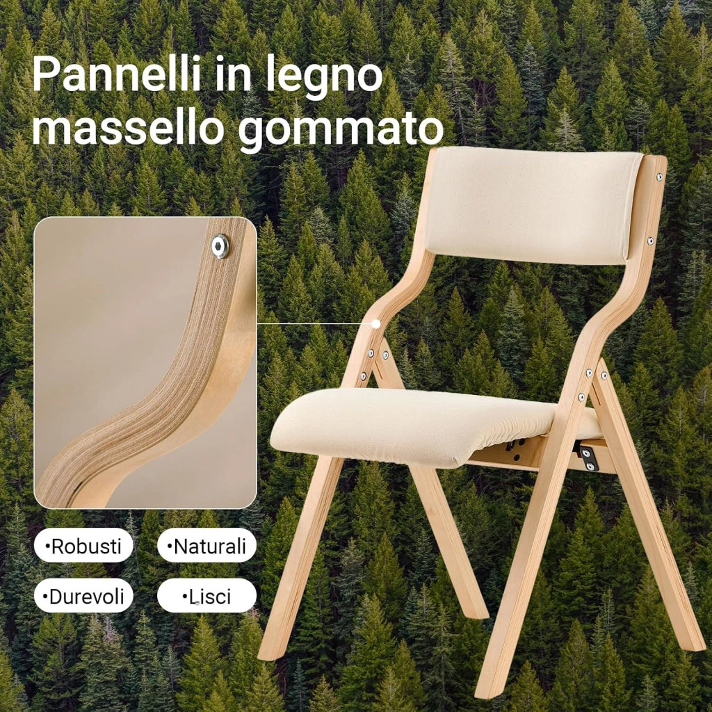 Lotto da 2 Sedie Pieghevoli da Pranzo con Seduta e Schienale Imbottiti, Design Elegante e Salvaspazio Sedie Pieghevoli da Interno, Perfette per Cucina, Ufficio ed Esterno, Beige FST40-Wx2