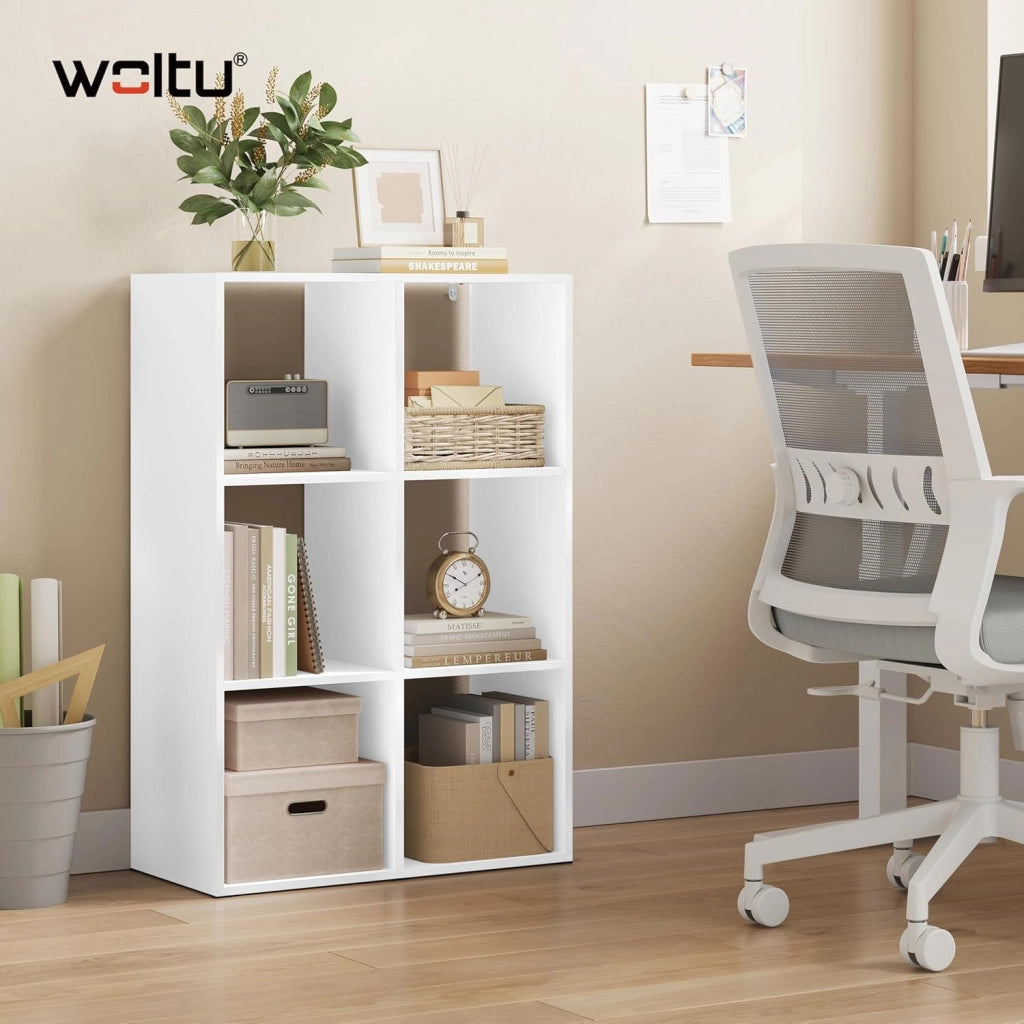 Libreria a 6 Cubi, Scaffale di Stoccaggio a 3 Livelli, Libreria Verticale, Scaffale Divisorio, Mobile di Stoccaggio per Soggiorno/Camera da Letto, Bianco, SK054ws
