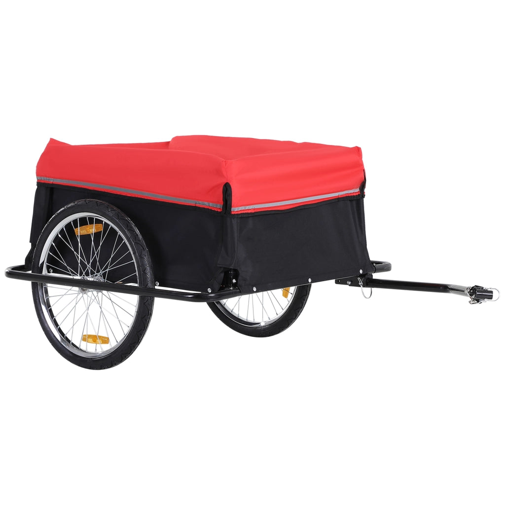 Rimorchio per merci, rimorchio per trasporto, rimorchio per bici a 2 ruote, nero e rosso, robusto e versatile per tour in bicicletta