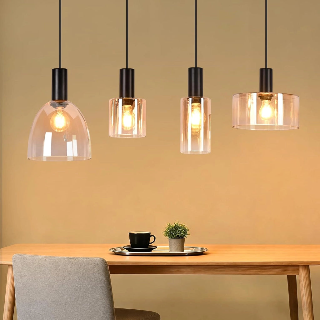 ZMH Lampada a Sospensione 4 Luci Vetro Ambra Industriale Altezza Regolabile per Soggiorno Sala da Pranzo Senza Lampadina