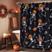 Douchegordijn con Motivo di Zucca e Teschio - Impermeabile, 180x180cm - Incluso 12 Haken