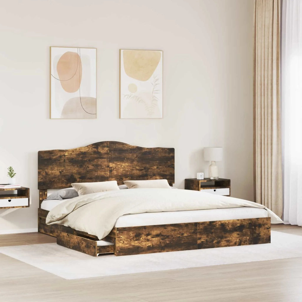Letto con Contenitore con testiera Rovere fumé 180 x 200 cm