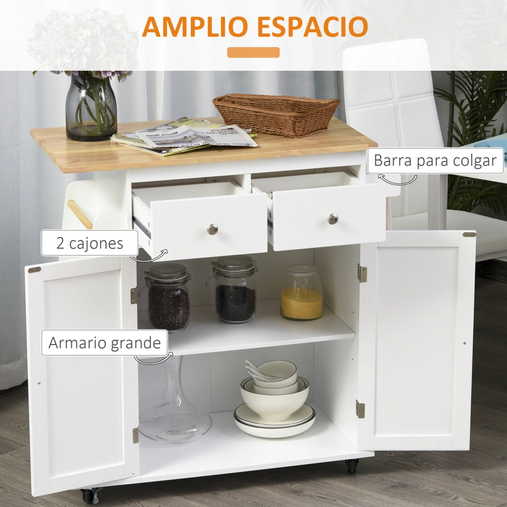Carrello da cucina con 2 cassetti e ripiani ¨C zephmum ¨C 89x45x89,5 cm bianco